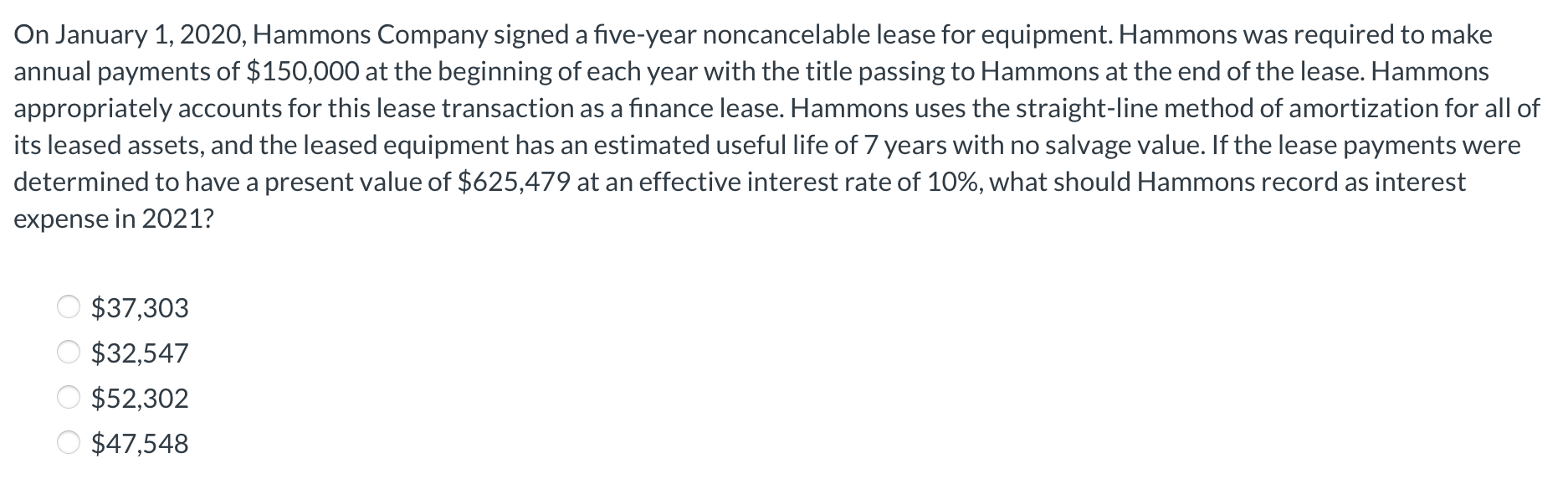 Solved On January 1, 2020, Hammons Company signed a | Chegg.com