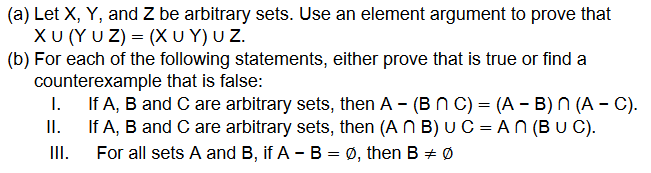 Solved (a) Let X,Y, and Z be arbitrary sets. Use an element | Chegg.com