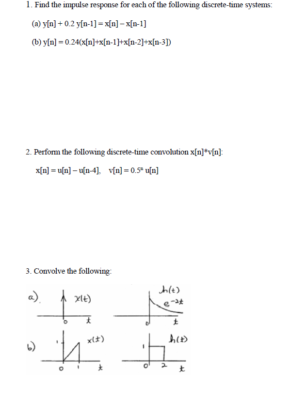 Solved 1. Find the impulse response for each of the | Chegg.com