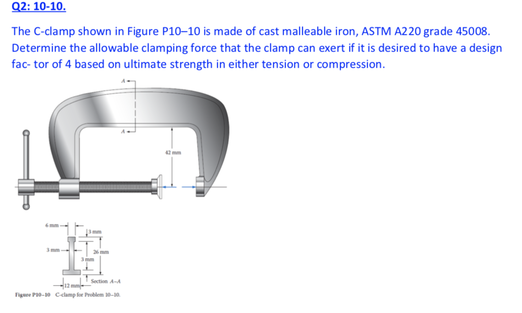 Solved Q2 1010. The Cclamp shown in Figure P1010 is made