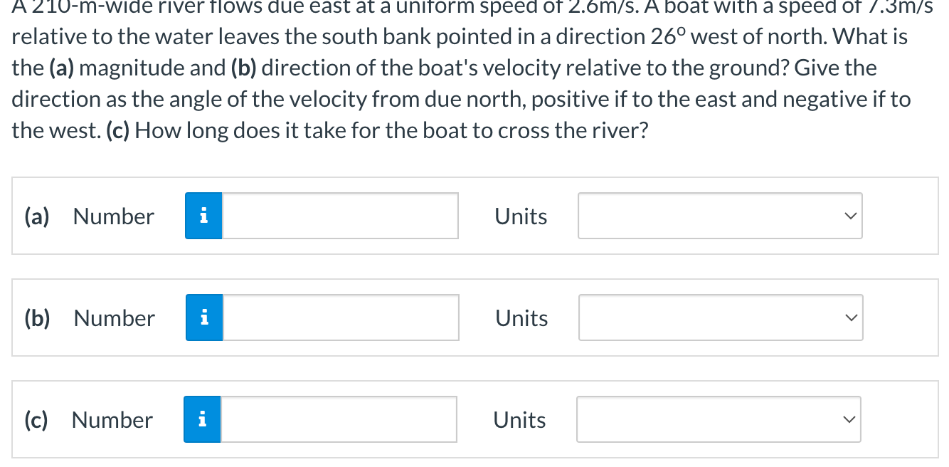Solved A 210−m-Wide river flows due east at a unitorm speed | Chegg.com