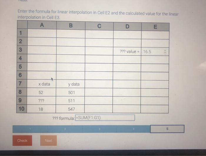 Solved Enter the formula for linear interpolation in Cell E2 | Chegg.com