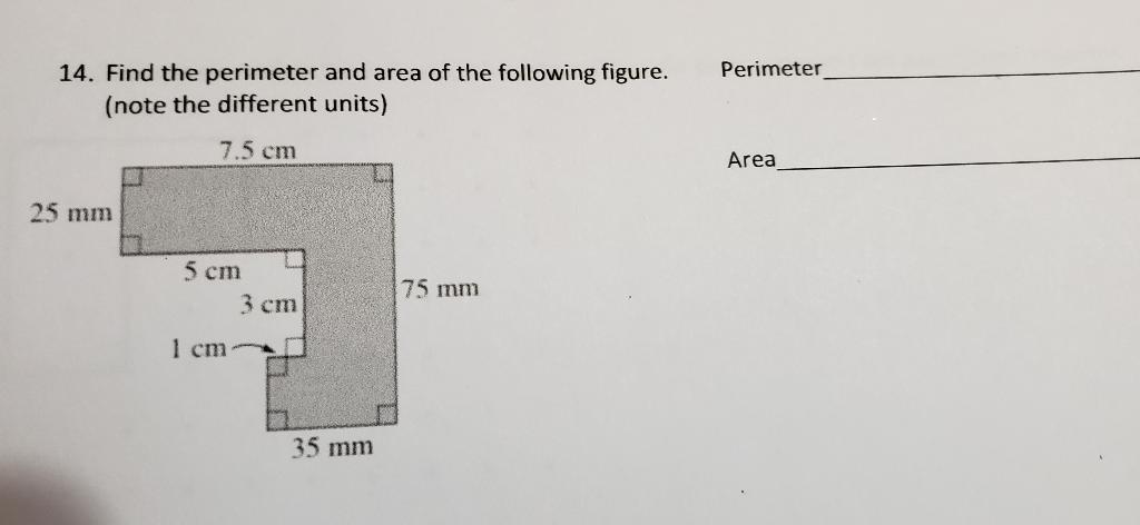 Solved Perimeter 14. Find the perimeter and area of the | Chegg.com