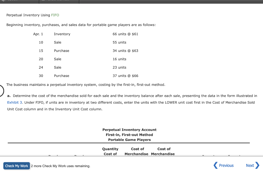 Solved Perpetual Inventory Using FIFO Beginning Inventory, | Chegg.com