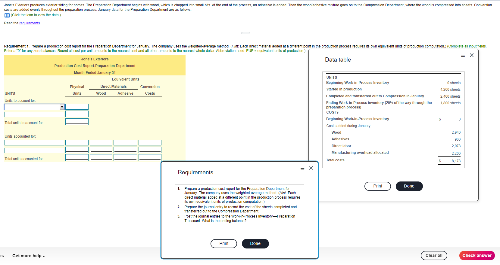 Solved Data table Requirements 1. Prepare a production cost | Chegg.com