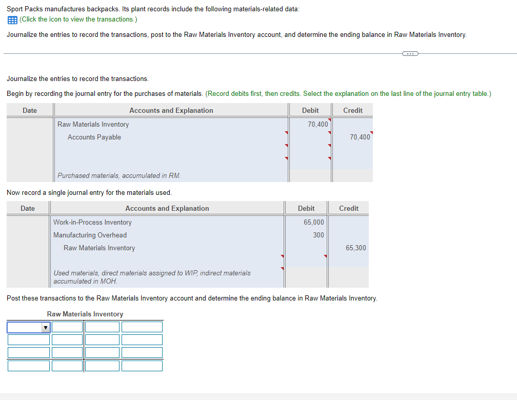 Solved Raw Materials Inventory, beginning balance41,000
