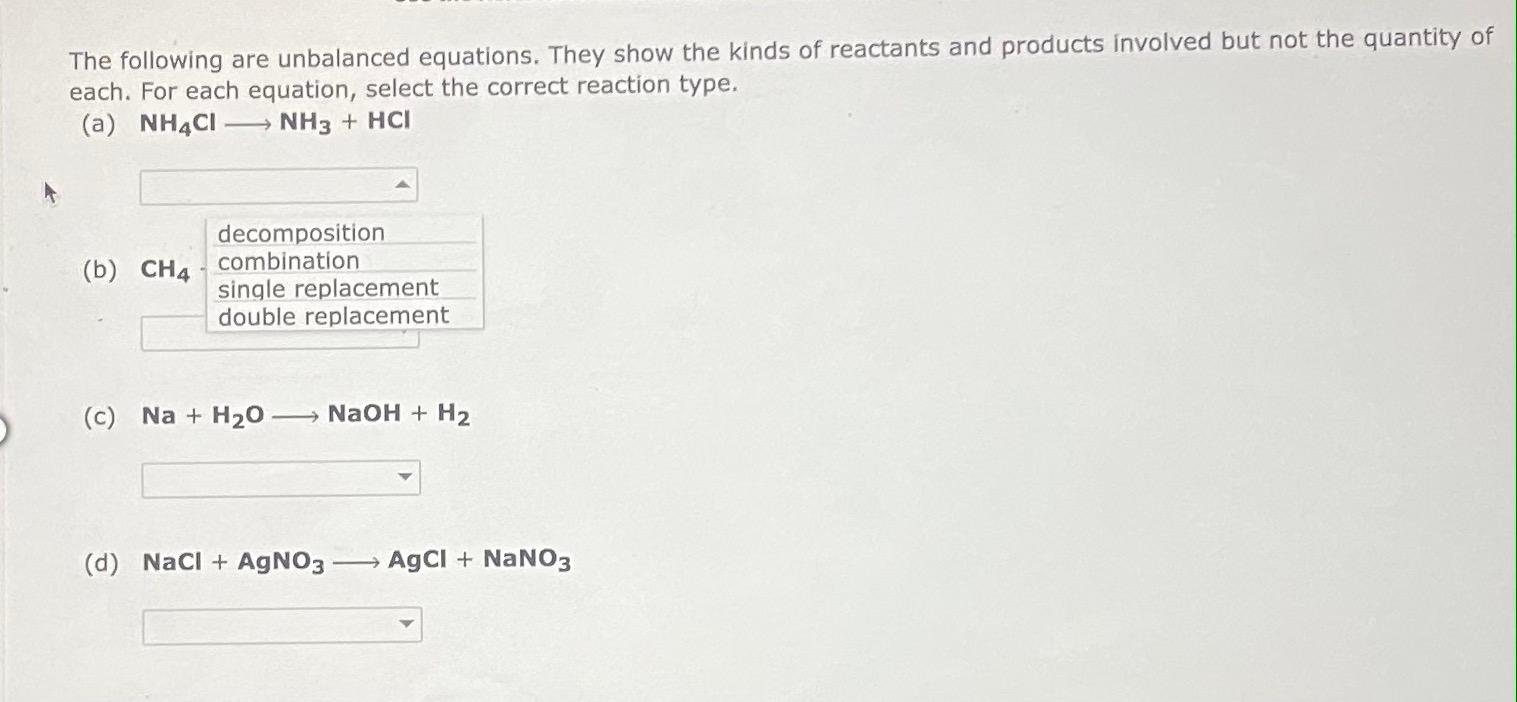 Solved The following are unbalanced equations. They show the | Chegg.com