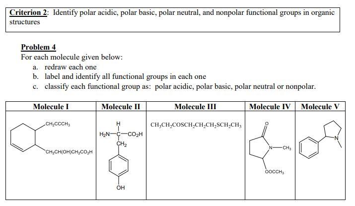 Solved Criterion 2: Identify polar acidic, polar basic, | Chegg.com