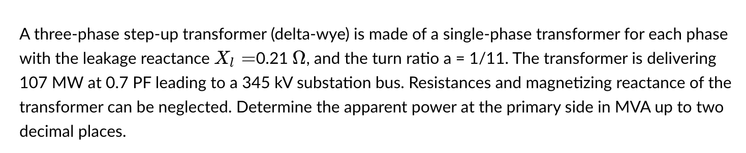 Solved A three-phase step-up transformer (delta-wye) is made | Chegg.com