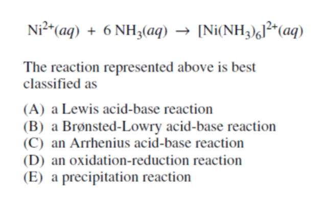 Solved Ni2+(aq) + 6 NH3(aq) → [Ni(NH3)6l2+(aq) The reaction | Chegg.com