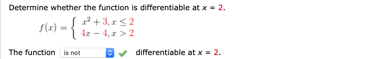 Solved Determine whether the function is differentiable at x | Chegg.com