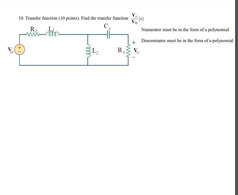 Solved 10. Transfer function (10 points). Find the transfer | Chegg.com