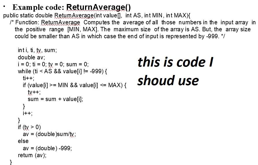 Solved Example code ReturnAverage() slide 10 chapter 3 01.A: | Chegg.com