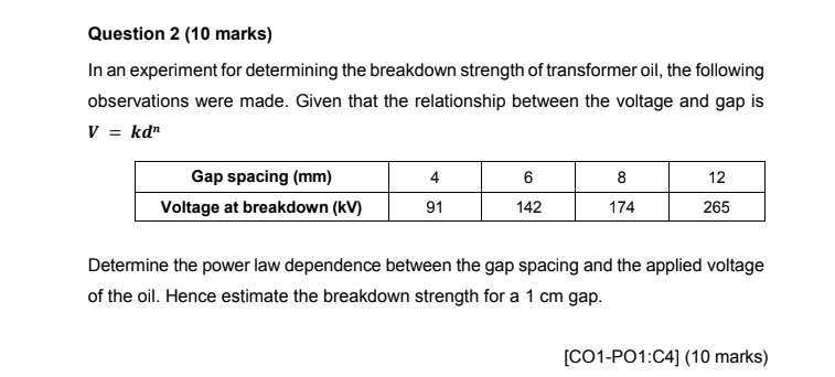 Solved In an experiment for determining the breakdown | Chegg.com