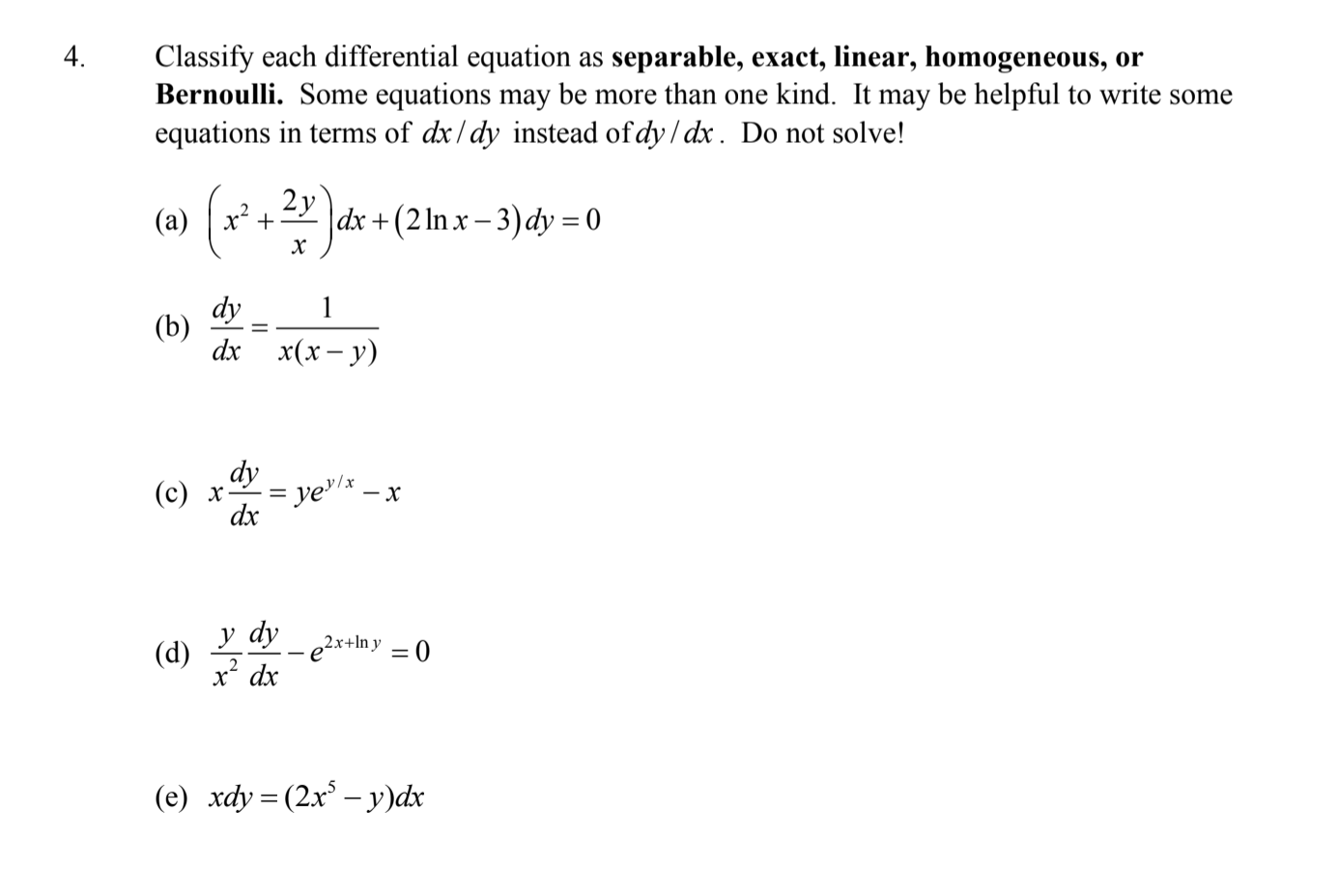 Solved 4 Classify Each Differential Equation As Separable