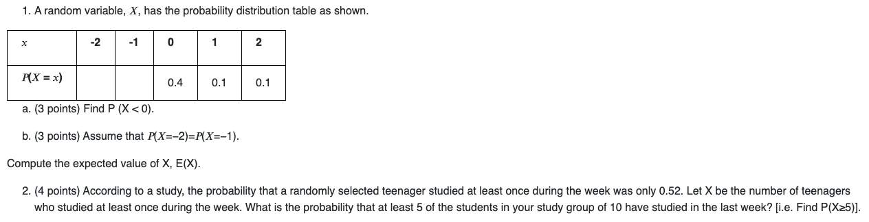 Solved 1. A random variable, x, has the probability | Chegg.com