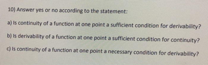 Solved 10) Answer yes or no according to the statement: a) | Chegg.com