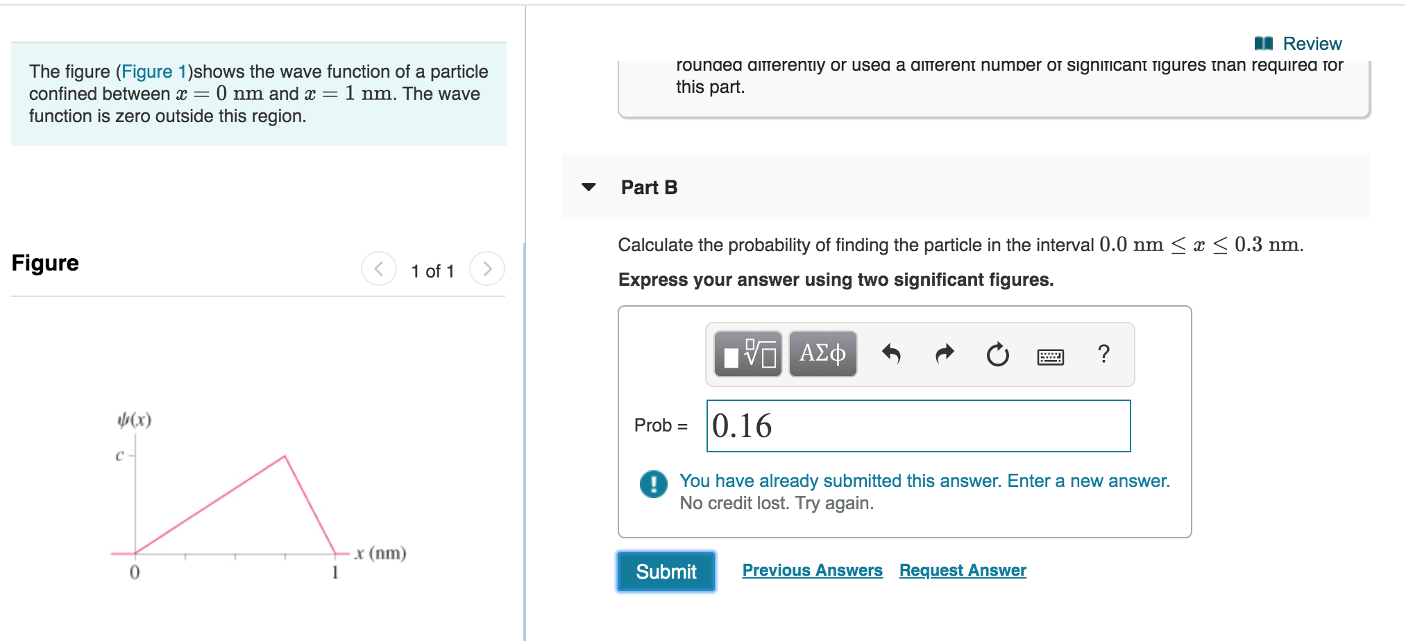 Solved The figure (Figure 1)shows the wave function of a | Chegg.com