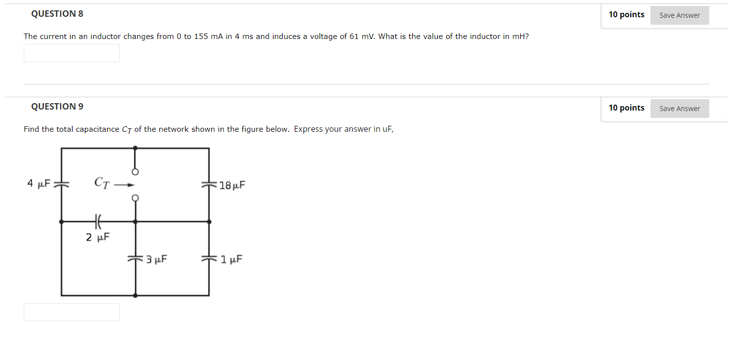 Solved QUESTION 8 10 points Save Answer The current in an | Chegg.com