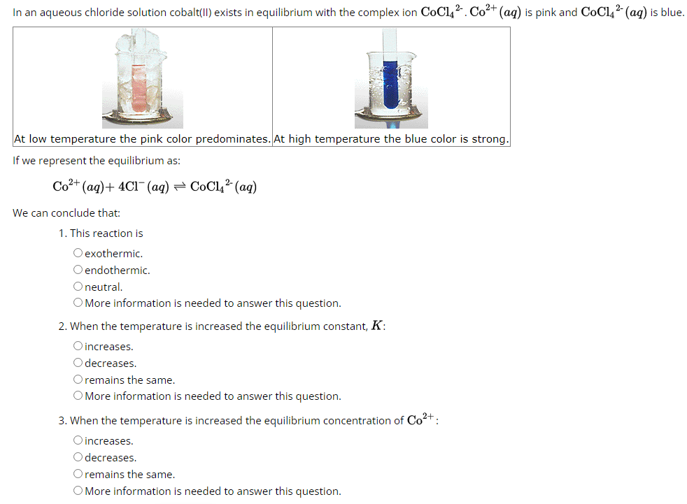 Solved At low temperature the pink color predominates. At | Chegg.com