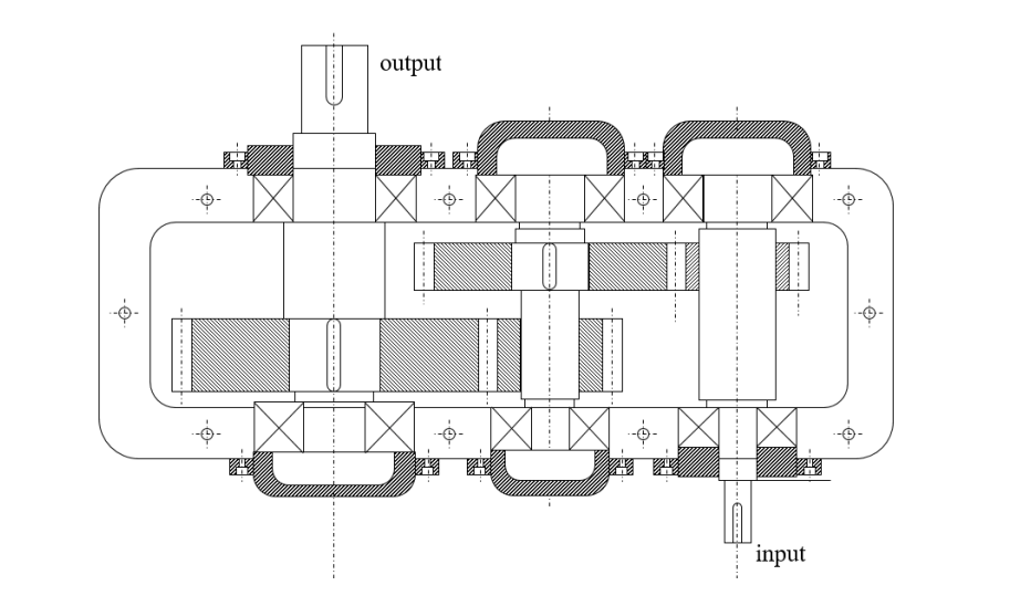 Design a 2stage gearbox with helical gears as shown