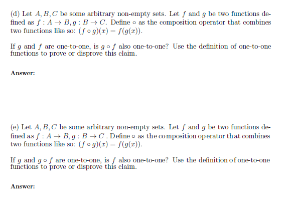 Solved (d) Let A,B,C Be Some Arbitrary Non-empty Sets. Let F | Chegg.com