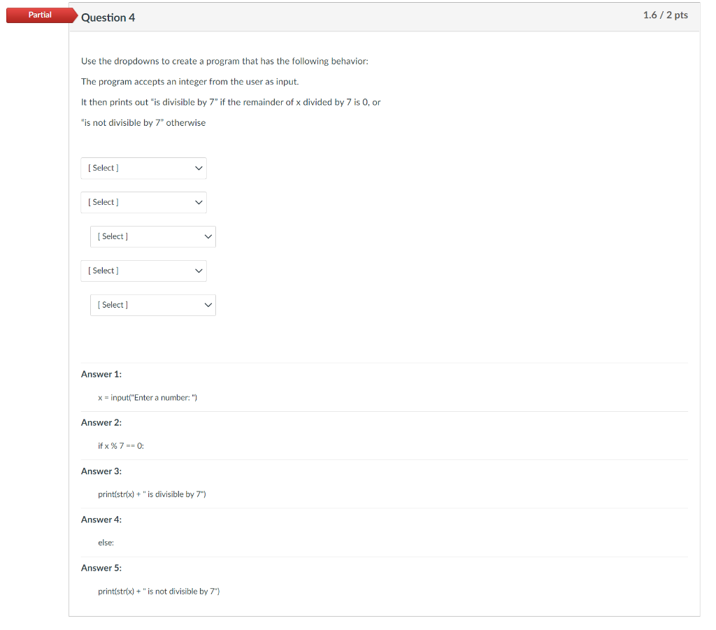 Solved Programming language is python. Options for each | Chegg.com