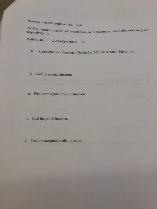 Solved Revenue, cost and profit analysis. 10 pts. 24. The | Chegg.com