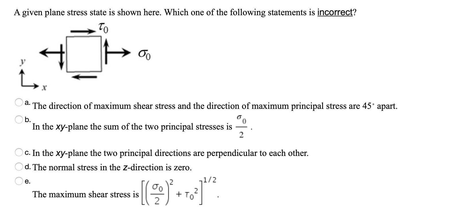 Solved A given plane stress state is shown here. Which one | Chegg.com