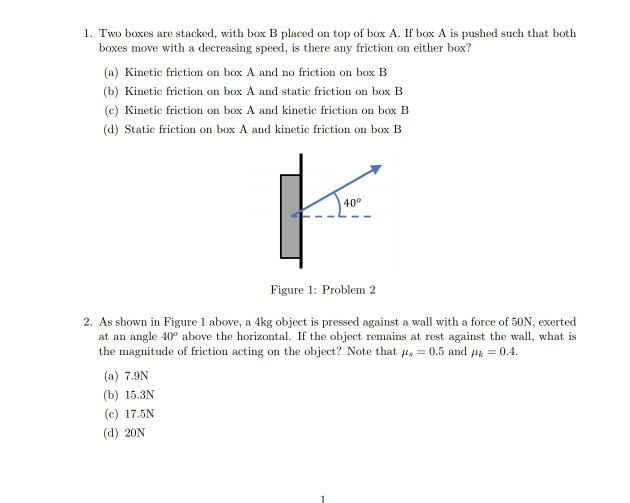 Solved 1. Two boxes are stacked, with box B placed on top of | Chegg.com