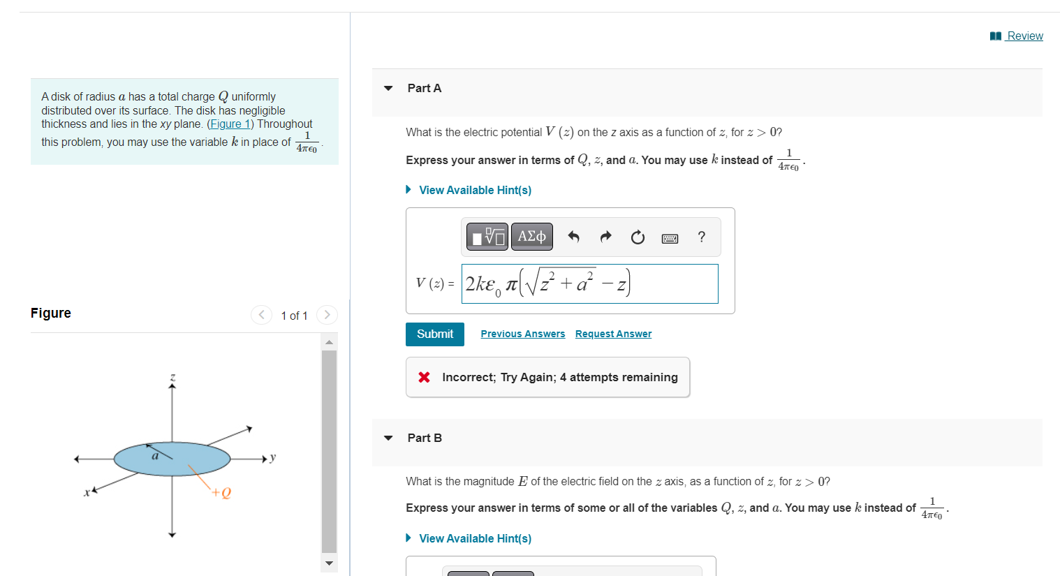 Solved A Disk Of Radius A Has A Total Charge Q Uniformly | Chegg.com