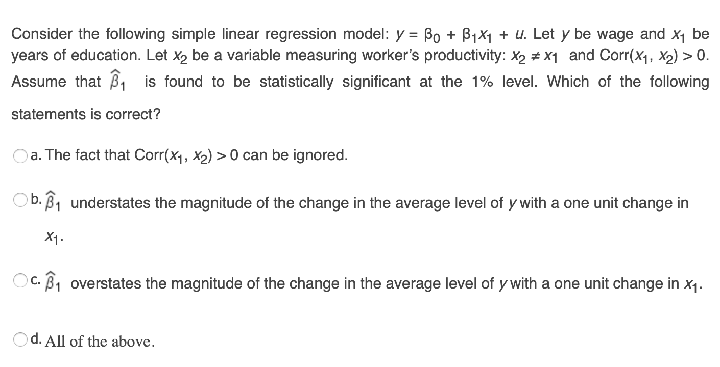 Solved Consider The Following Simple Linear Regression | Chegg.com