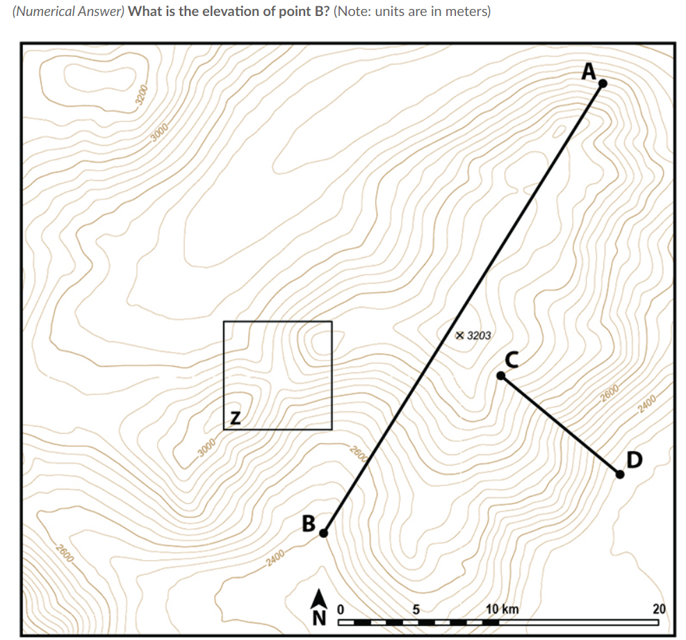 Solved (Numerical Answer) What is the elevation of point B? | Chegg.com
