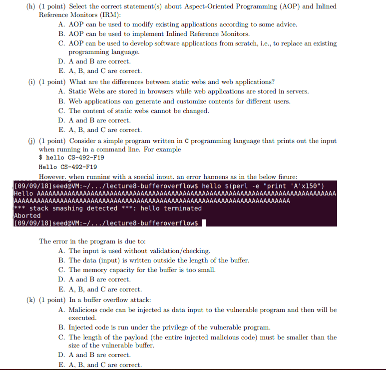 Solved 1. Circle ONE correct answer. (a) (1 point) What is | Chegg.com
