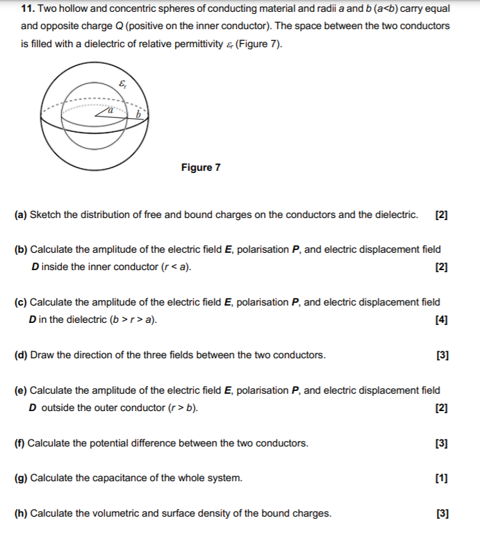 Solved 11. Two hollow and concentric spheres of conducting | Chegg.com