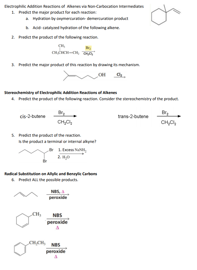 Solved Electrophilic Addition Reactions of Alkenes via | Chegg.com