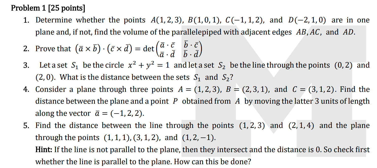 Solved Problem 1 [25 Points] 1. Determine Whether The Points | Chegg.com