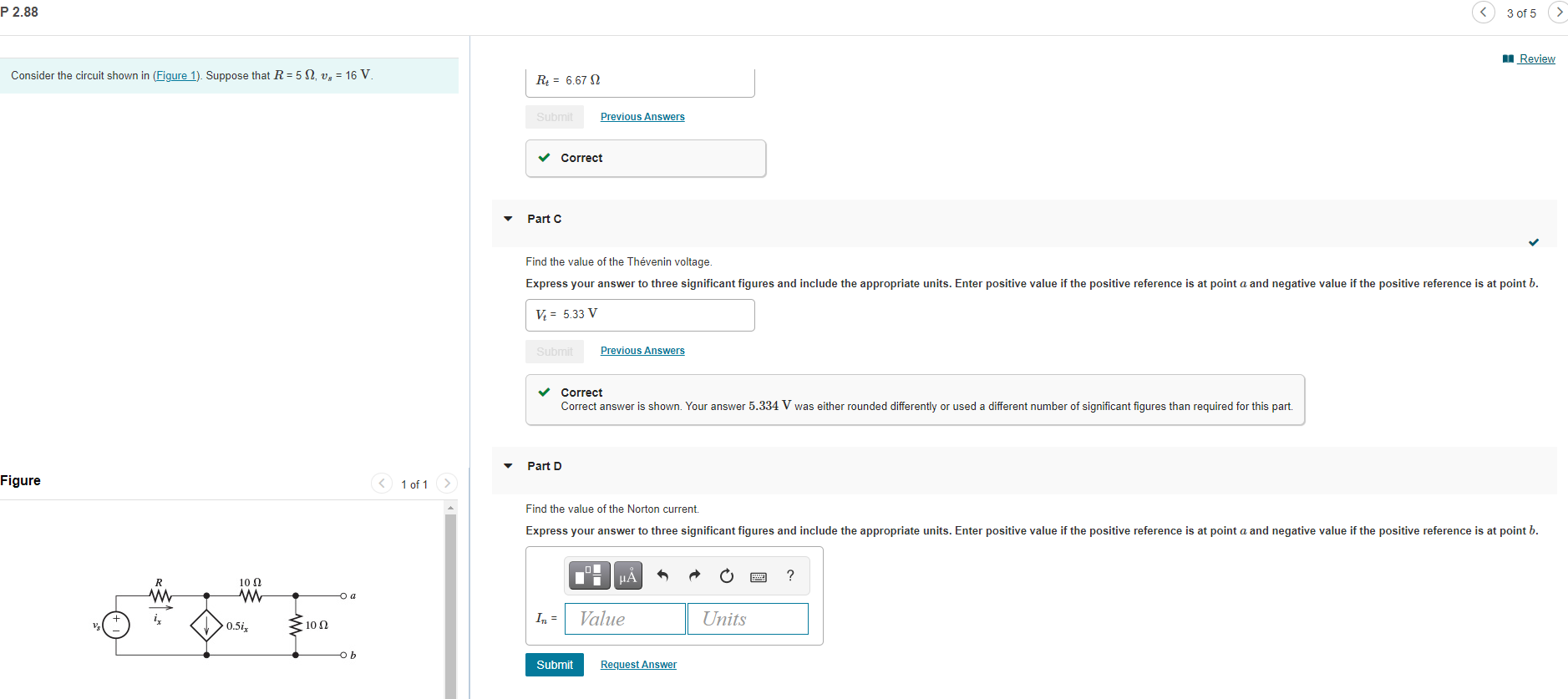 Solved P 2.88 3 of 5 > Review Consider the circuit shown in | Chegg.com