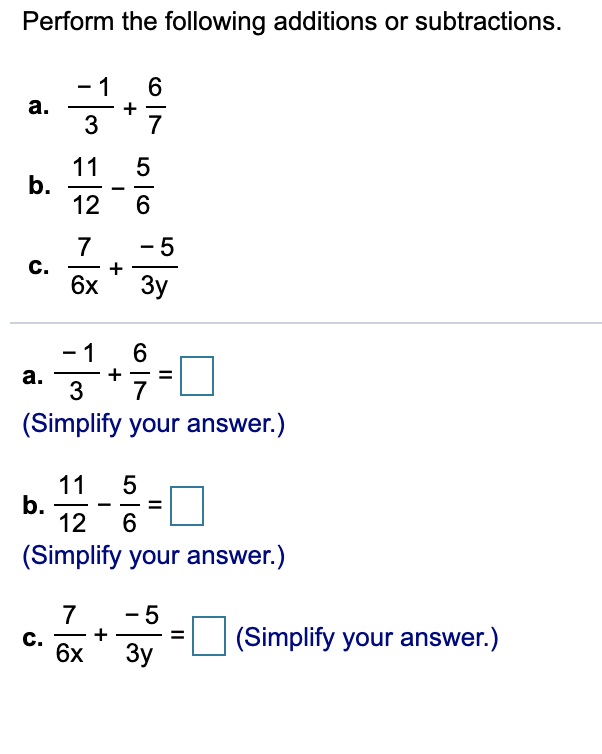 Solved Perform The Following Additions Or Subtractions. A. | Chegg.com