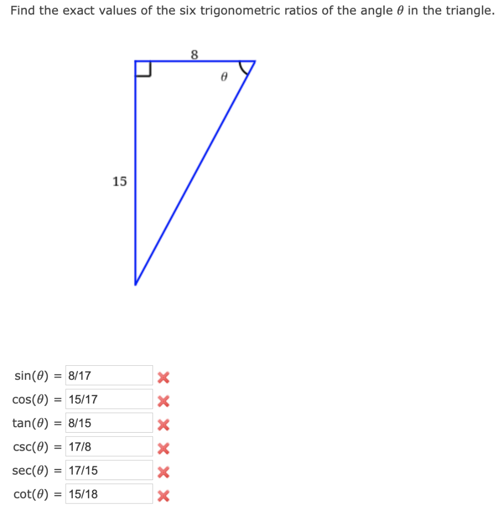 Solved Find the exact values of the six trigonometric ratios | Chegg.com