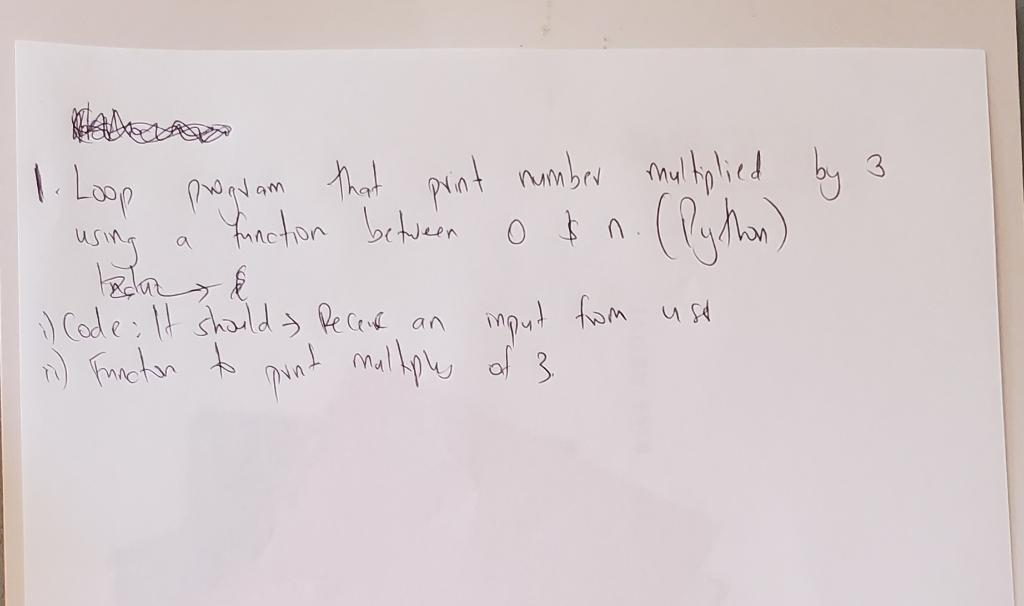 Solved 1. Loop program that print number multiplied by 3 | Chegg.com