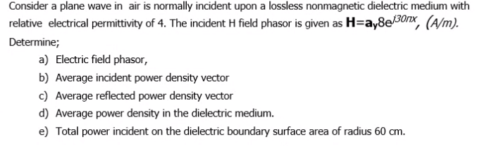 Solved Consider a plane wave in air is normally incident | Chegg.com