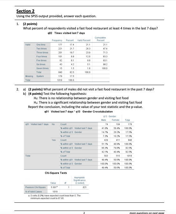 Solved Section 2 Using the SPSS output provided, answer each | Chegg.com
