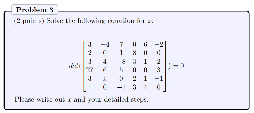 Solved (2 points) Solve the following equation for x : | Chegg.com