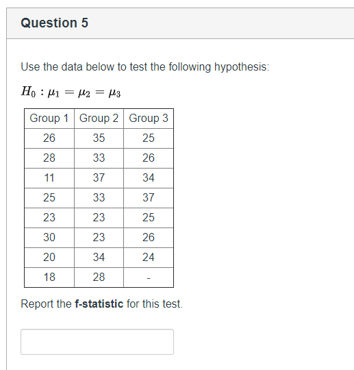 Solved Question 5 Use the data below to test the following | Chegg.com