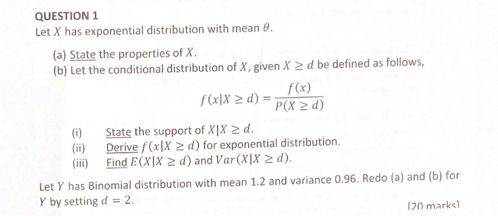 Solved QUESTION 1 Let X has exponential distribution with | Chegg.com