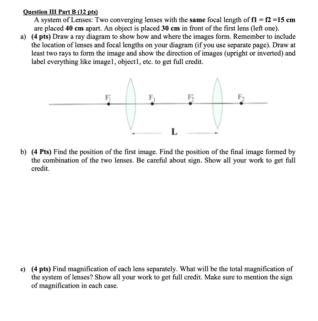 Solved A system of lenses question: Please answer parts a, | Chegg.com