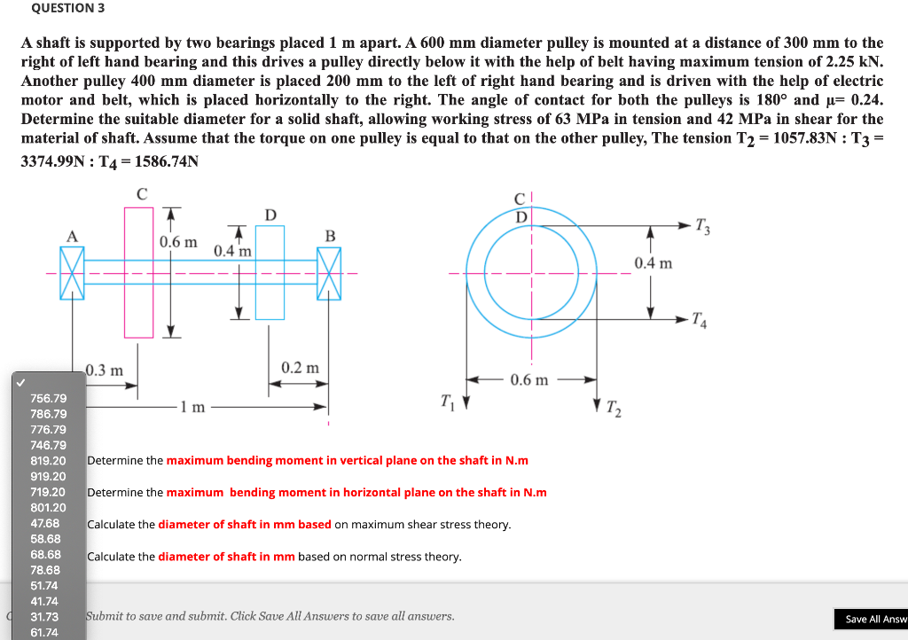 Solved QUESTION 3 A shaft is supported by two bearings