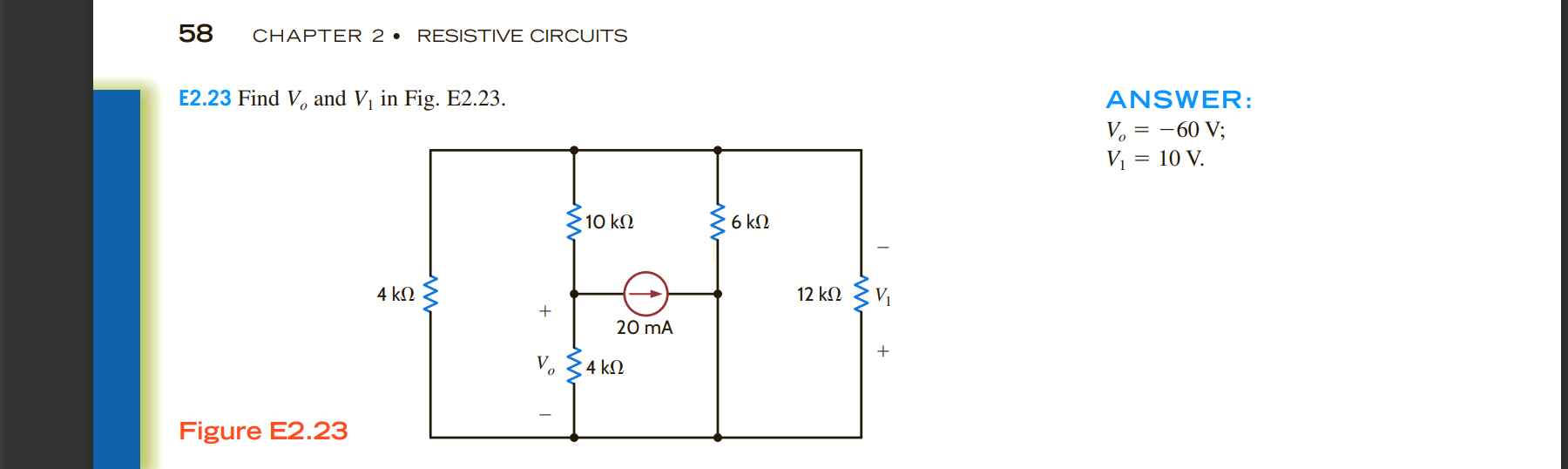 Solved E2.23 Find Vo and V1 in Fig. E2.23. ANSWER Vo=−60 | Chegg.com