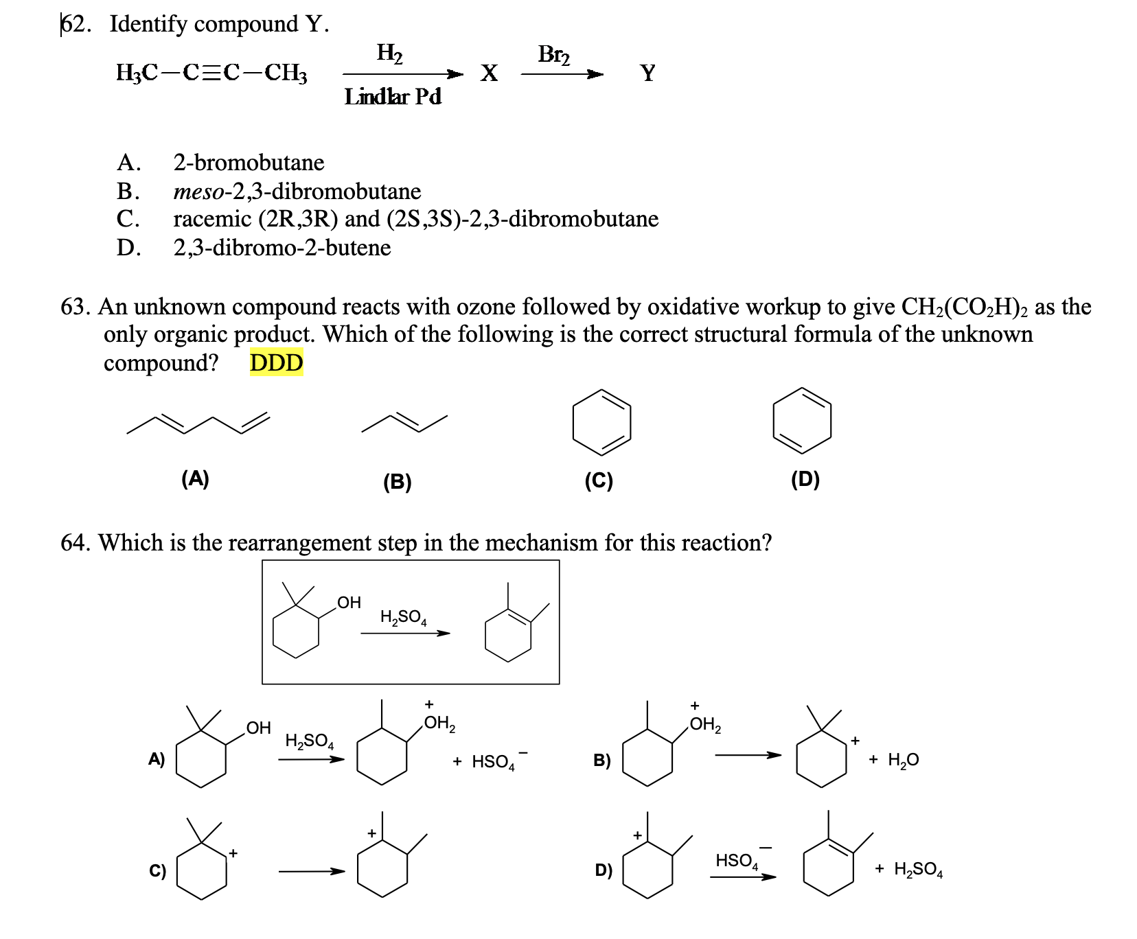 Solved 62. Identify Compound Y. H₂ B12, Y Br HỌc-c=c-ch3 → X 